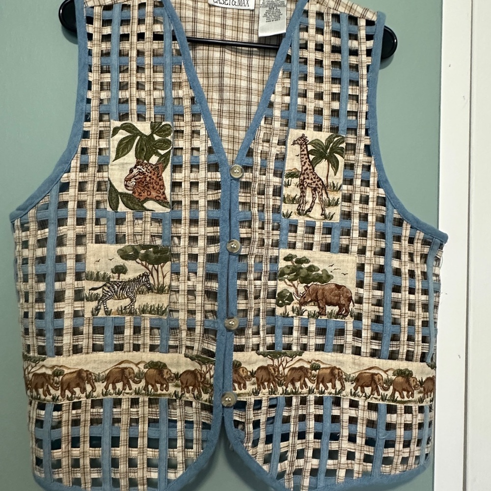 Vintage African Safari Plaid Lattice Vest Size Lg